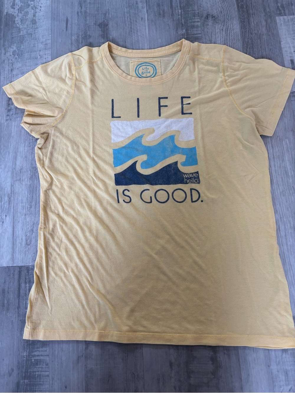 Life Is Good Yellow Tee with Blue Logo Print